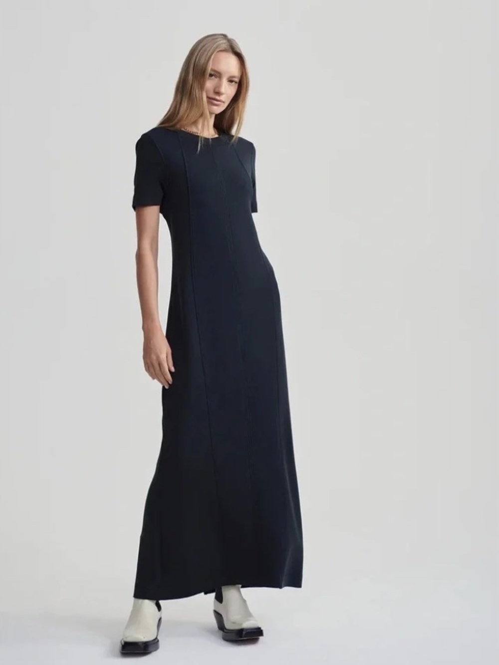 NWT Varley Black Hattie Short Sleeve Maxi Dress